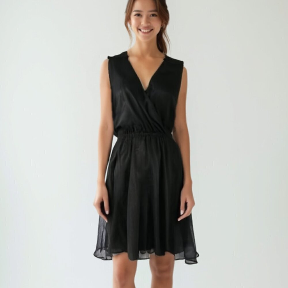 Bebe Black Chiffon Faux Wrap Mini Dress XXS Casual Chic
